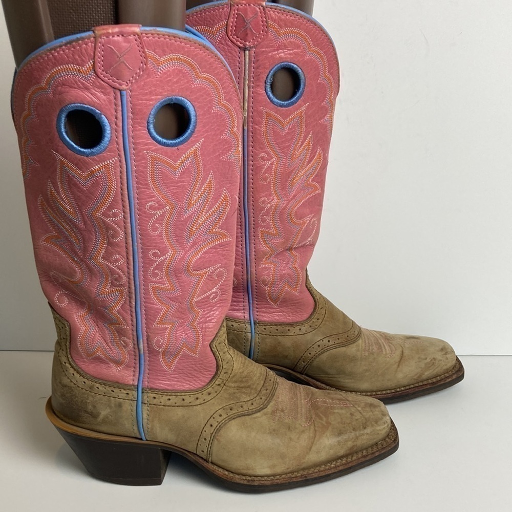 Twisted X Pink Blue Tan Women’s Cowboy Boots 6.5 Coastal Cowgirl Western Rodeo